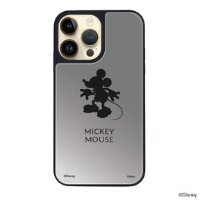 iPhone14Proケース ミラーバンパー ミラー付きケース シルエットミッキーマウス シルバー