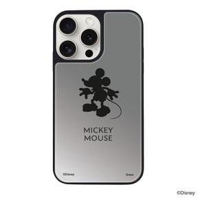 iPhone15ProMaxケース ミラーバンパー ミラー付きケース シルエットミッキーマウス シルバー