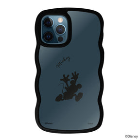 iPhone12ProMaxケース ウェーブフレーム クリアケース シルエットミッキーマウス ブラック