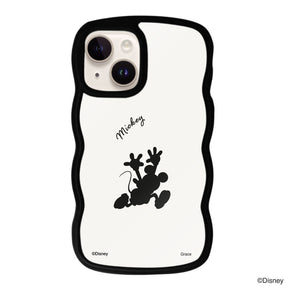 iPhone14/13ケース ウェーブフレーム クリアケース シルエットミッキーマウス ブラック