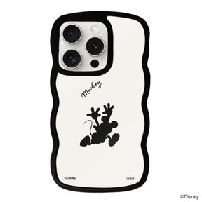 iPhone15ProMaxケース ウェーブフレーム クリアケース シルエットミッキーマウス ブラック