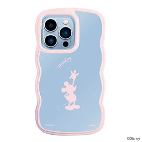 iPhone13ProMaxケース ウェーブフレーム クリアケース シルエットミッキーマウス ピンク