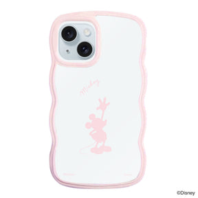 iPhone15Plus/14Plusケース ウェーブフレーム クリアケース シルエットミッキーマウス ピンク