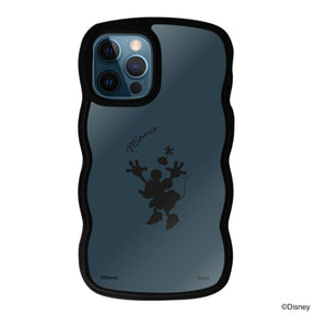iPhone12ProMaxケース ウェーブフレーム クリアケース シルエットミニーマウス ブラック