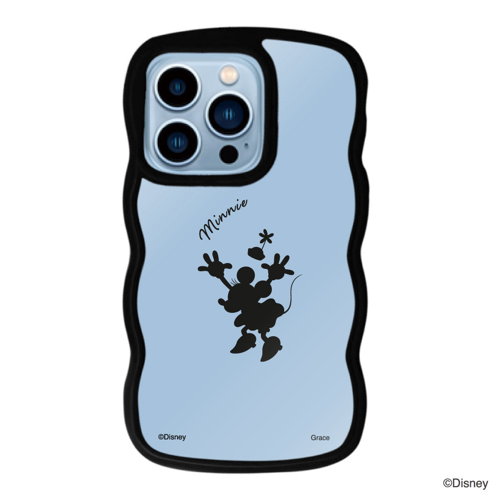 iPhone13ProMaxケース ウェーブフレーム クリアケース シルエットミニーマウス ブラック