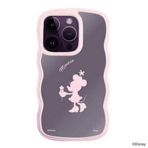 iPhone14ProMaxケース ウェーブフレーム クリアケース シルエットミニーマウス ピンク