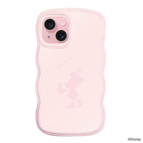 iPhone15ケース ウェーブフレーム クリアケース シルエットミニーマウス ピンク
