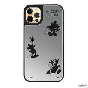 iPhone11Proケース ミラーバンパー ミラー付きケース シルエット3ミッキーマウス シルバー