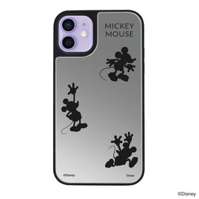iPhone12/12Proケース ミラーバンパー ミラー付きケース シルエット3ミッキーマウス シルバー