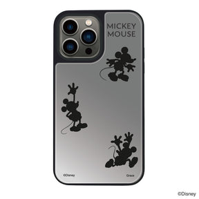 iPhone13Proケース ミラーバンパー ミラー付きケース シルエット3ミッキーマウス シルバー