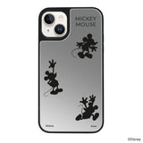 iPhone14/13ケース ミラーバンパー ミラー付きケース シルエット3ミッキーマウス シルバー