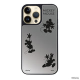 iPhone14Proケース ミラーバンパー ミラー付きケース シルエット3ミッキーマウス シルバー