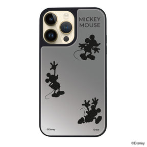 iPhone14Proケース ミラーバンパー ミラー付きケース シルエット3ミッキーマウス シルバー