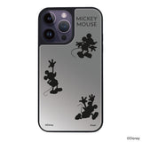 iPhone14ProMaxケース ミラーバンパー ミラー付きケース シルエット3ミッキーマウス シルバー