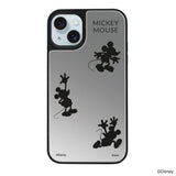 iPhone15Plus/14Plusケース ミラーバンパー ミラー付きケース シルエット3ミッキーマウス シルバー