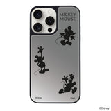 iPhone15ProMaxケース ミラーバンパー ミラー付きケース シルエット3ミッキーマウス シルバー