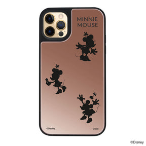 iPhone11Proケース ミラーバンパー ミラー付きケース シルエット3ミニーマウス ローズゴールド