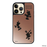 iPhone14Proケース ミラーバンパー ミラー付きケース シルエット3ミニーマウス ローズゴールド