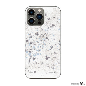 iPhone13Proケース ガラス 強化ガラスケース インクドット柄ミッキーマウス グレー