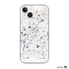 iPhone14/13ケース ガラス 強化ガラスケース インクドット柄ミッキーマウス グレー