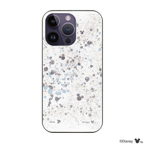 iPhone14ProMaxケース ガラス 強化ガラスケース インクドット柄ミッキーマウス グレー