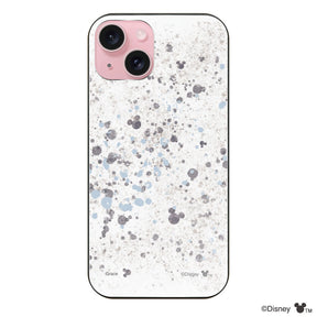 iPhone15ケース ガラス 強化ガラスケース インクドット柄ミッキーマウス グレー