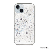 iPhone15Plus/14Plusケース ガラス 強化ガラスケース インクドット柄ミッキーマウス グレー