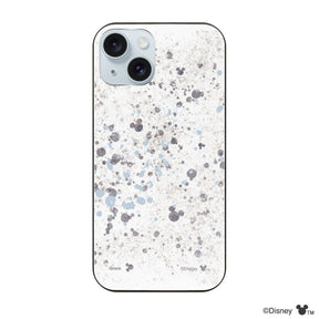 iPhone15Plus/14Plusケース ガラス 強化ガラスケース インクドット柄ミッキーマウス グレー