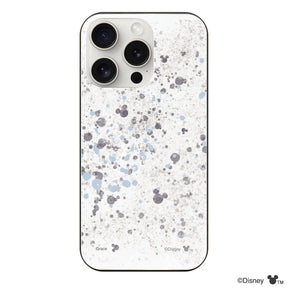 iPhone15ProMaxケース ガラス 強化ガラスケース インクドット柄ミッキーマウス グレー