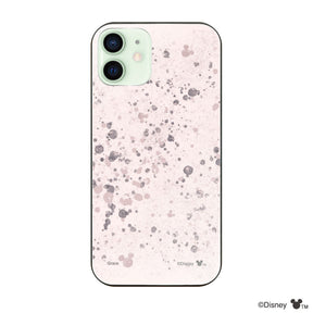 iPhone12miniケース ガラス 強化ガラスケース インクドット柄ミッキーマウス ピンク