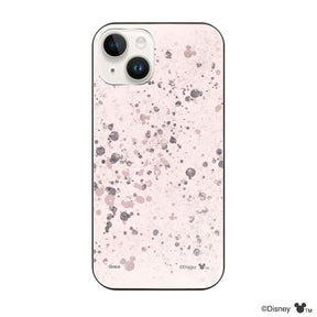 iPhone14/13ケース ガラス 強化ガラスケース インクドット柄ミッキーマウス ピンク
