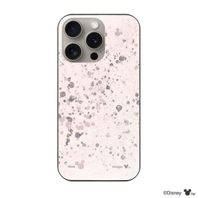 iPhone15Proケース ガラス 強化ガラスケース インクドット柄ミッキーマウス ピンク