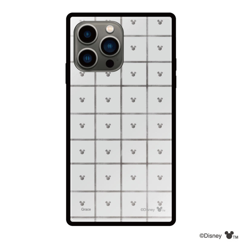 iPhoneケース スクエア 強化ガラスケース ＜ミッキーマウス（スクエアパターン）＞