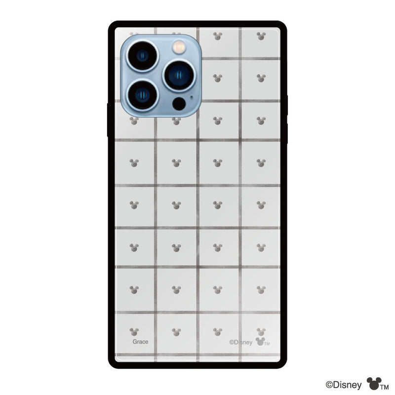 iPhoneケース スクエア 強化ガラスケース ＜ミッキーマウス（スクエアパターン）＞