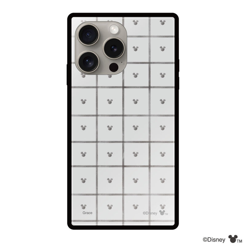 iPhoneケース スクエア 強化ガラスケース ＜ミッキーマウス（スクエアパターン）＞