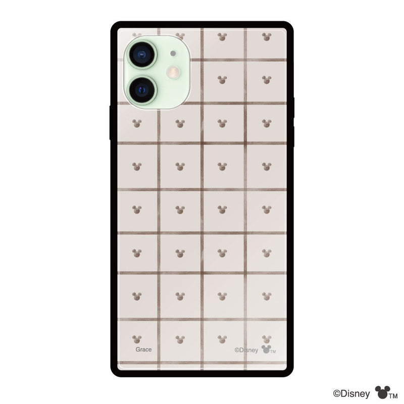 iPhoneケース スクエア 強化ガラスケース ＜ミッキーマウス（スクエアパターン）＞