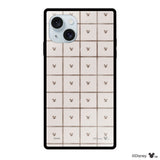 iPhone15Plus/14Plusケース スクエア 強化ガラスケース スクエアパターンミッキーマウス ベージュ