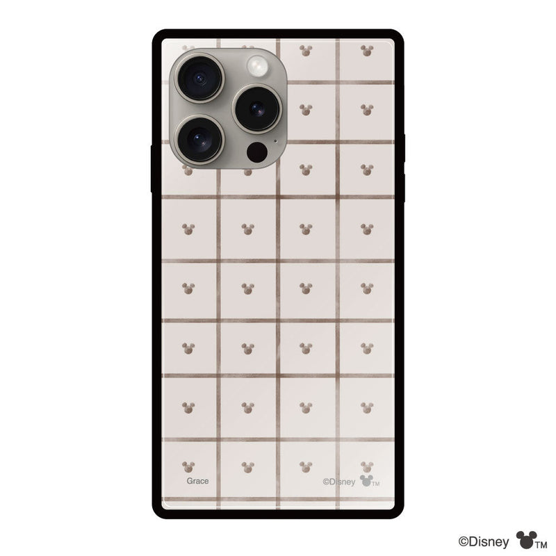 iPhoneケース スクエア 強化ガラスケース ＜ミッキーマウス（スクエアパターン）＞