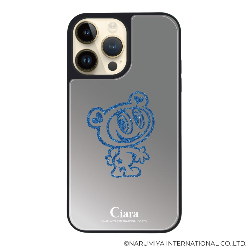 iPhone14Pro ミラーバンパー ミラー付きケース エンジェルブルー グリッター シルバー