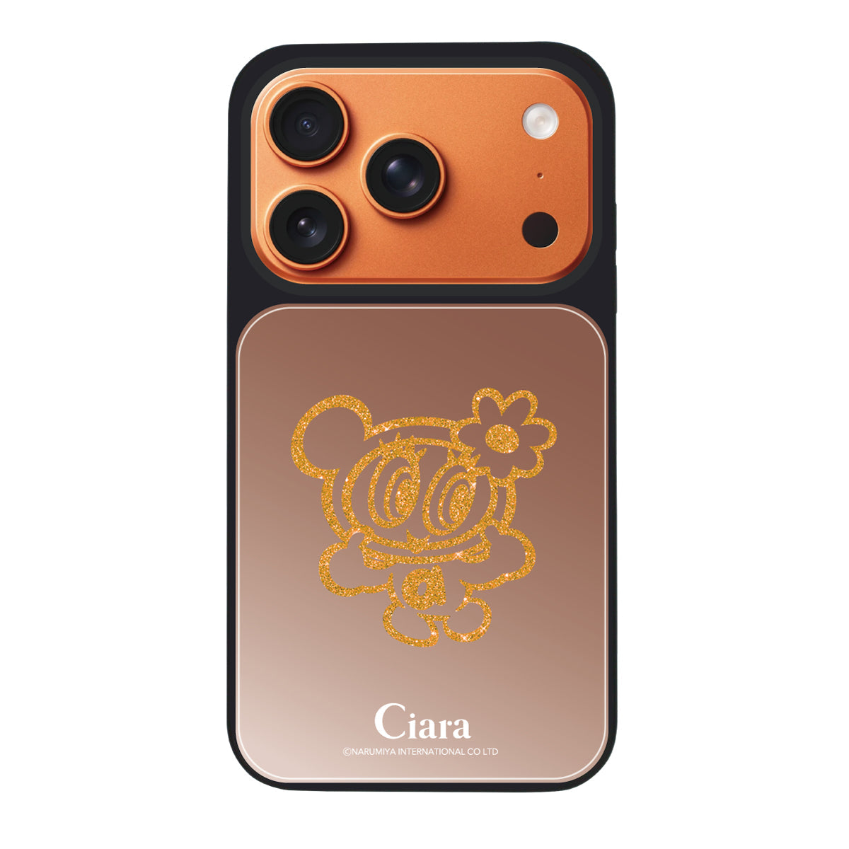 iPhone17ProMax ミラーバンパー ミラー付きケース エンジェルブルー グリッター ローズゴールド