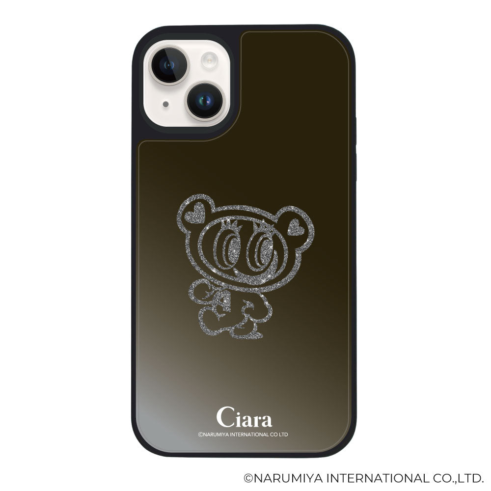 iPhone14/13 ミラーバンパー ミラー付きケース エンジェルブルー グリッター ブラック