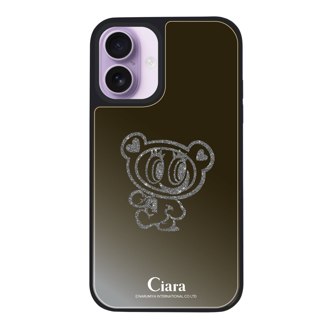 iPhone17 ミラーバンパー ミラー付きケース エンジェルブルー グリッター ブラック