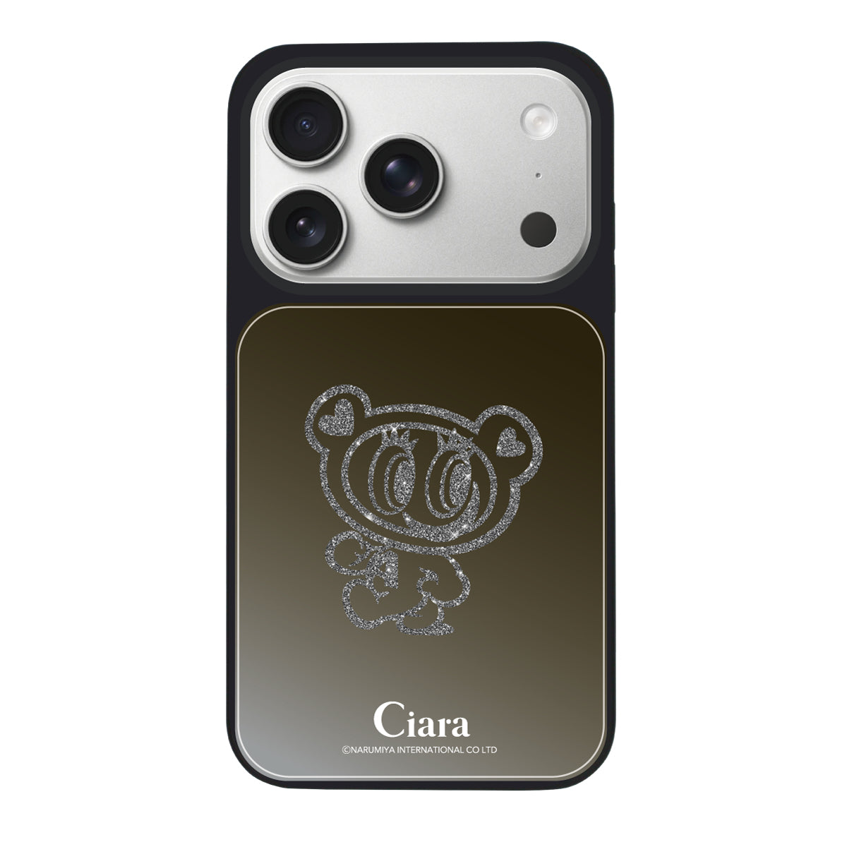 iPhone17Pro ミラーバンパー ミラー付きケース エンジェルブルー グリッター ブラック