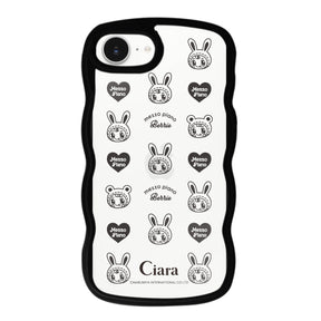 iPhone16e ウェーブフレーム クリアケース メゾピアノ ハートパターン ブラック