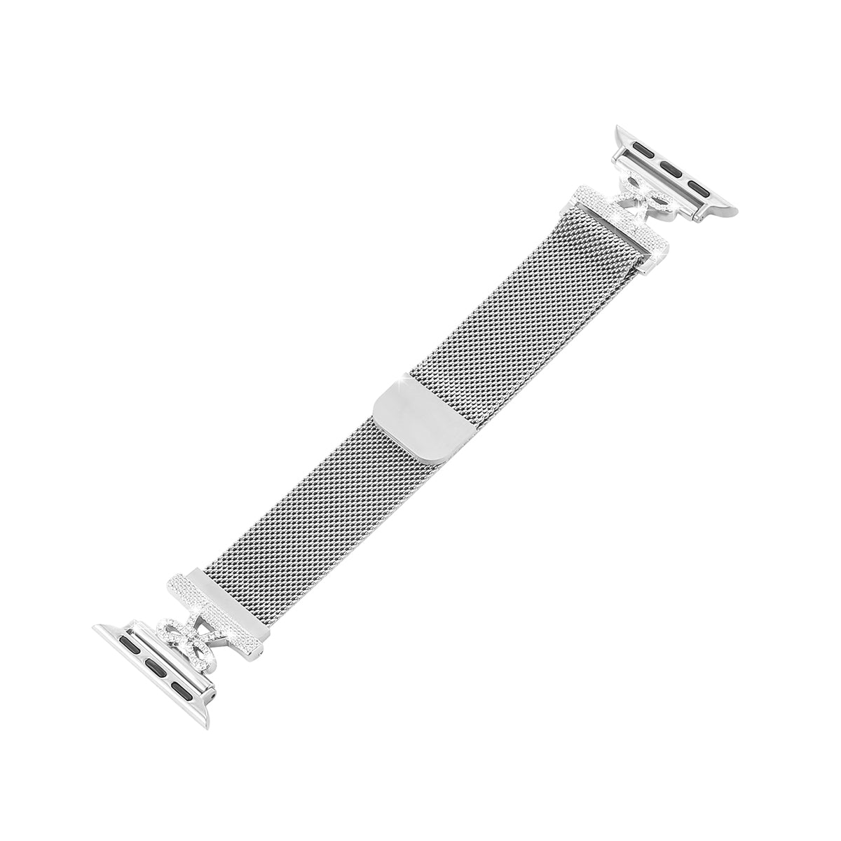 38mm/40mm/41mm/42mm(Series10) ラインストーンリボンモチーフミラネーゼループアップルウォッチバンド シルバー