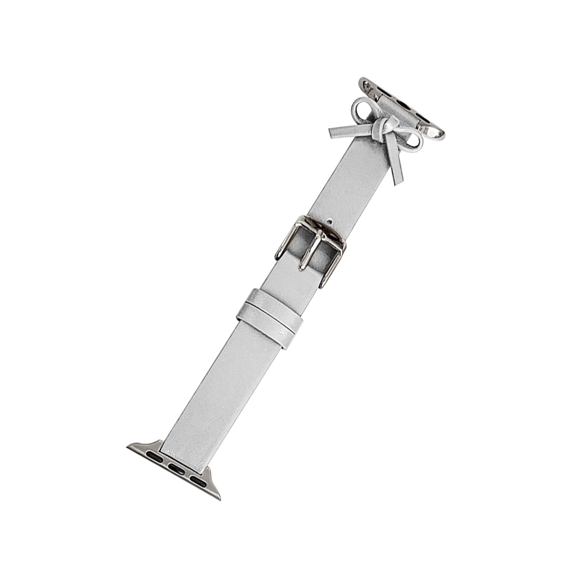 42mm/44mm/45mm/46mm/49mm レザーリボンアップルウォッチバンド シルバー