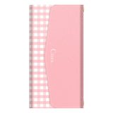 iPhone15ケース 手帳型カード収納レザーケース ギンガム ピンク