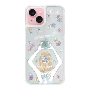 iPhone15 グリッター オイルクリアケース バックショット ブルー