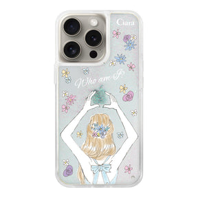 iPhone15Pro グリッター オイルクリアケース バックショット ブルー