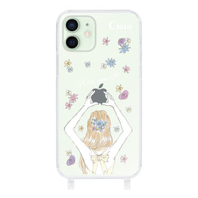 iPhone12miniケース ストラップクリアケース バックショット イエロー